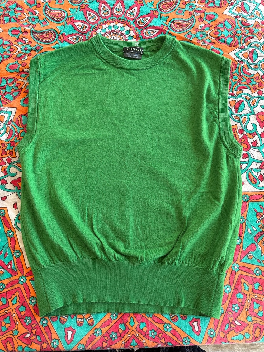 Longchamp Women’s XS Bright Green Crewneck merino wool sweater Vest